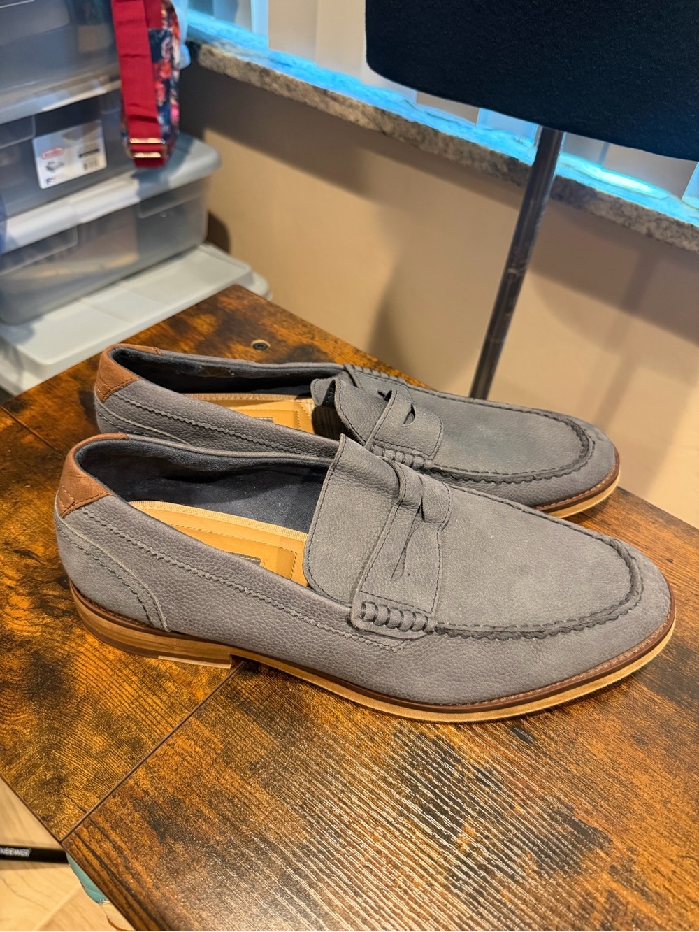 Ashton Grey Toldijk Penny Loafers in a grey/greyish-blue suede Size 10